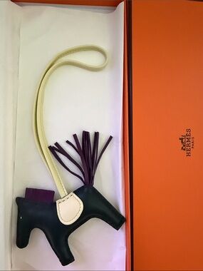 Hermes Black & Cream Horse Charm with Purple Tassel
